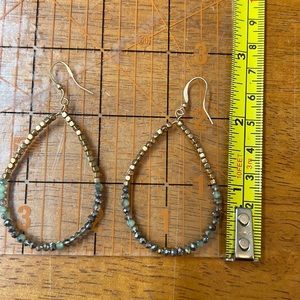 Lightweight Beaded Earrings-copper/grey/green stones